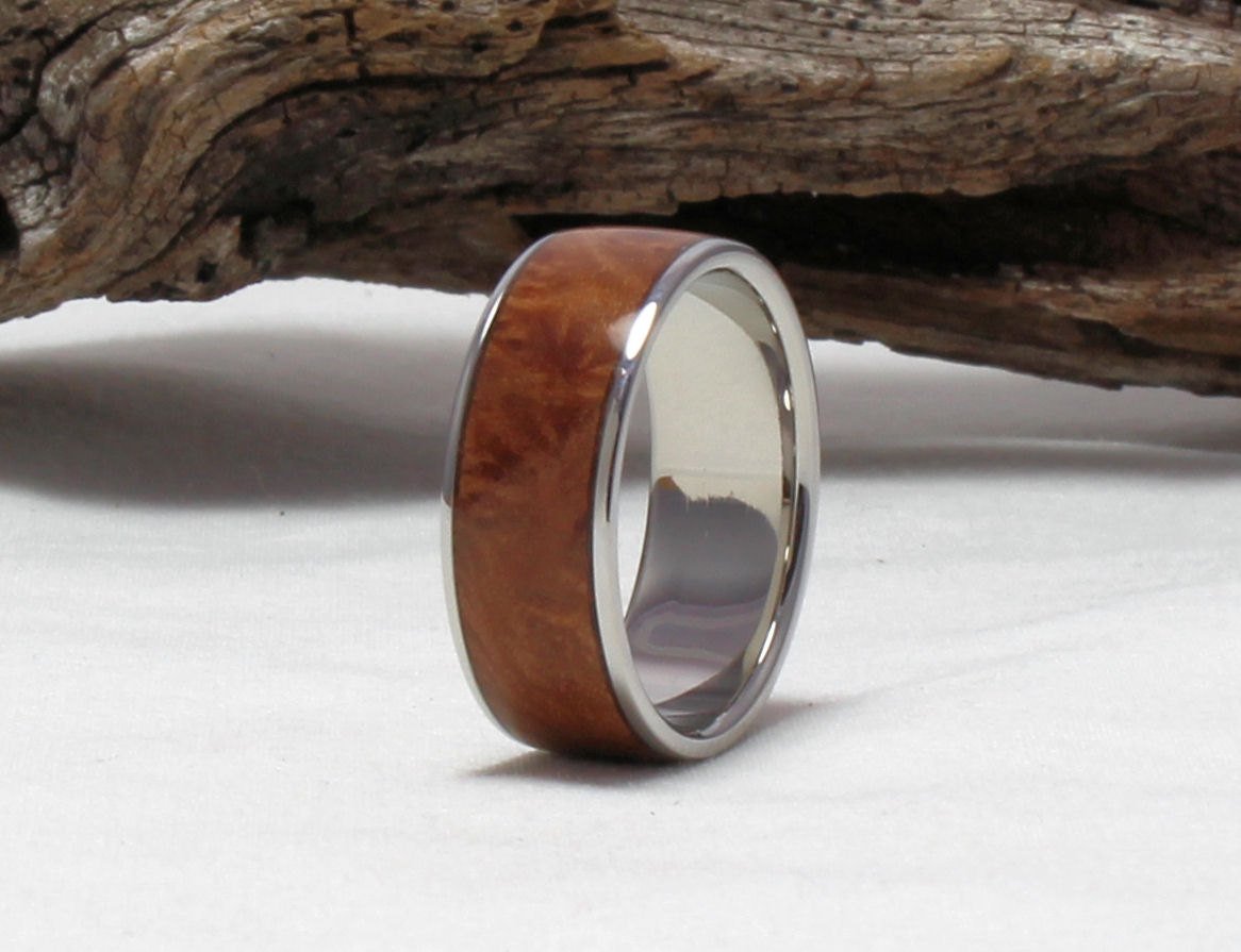 Titanium Ring with Maple Burl Inlay