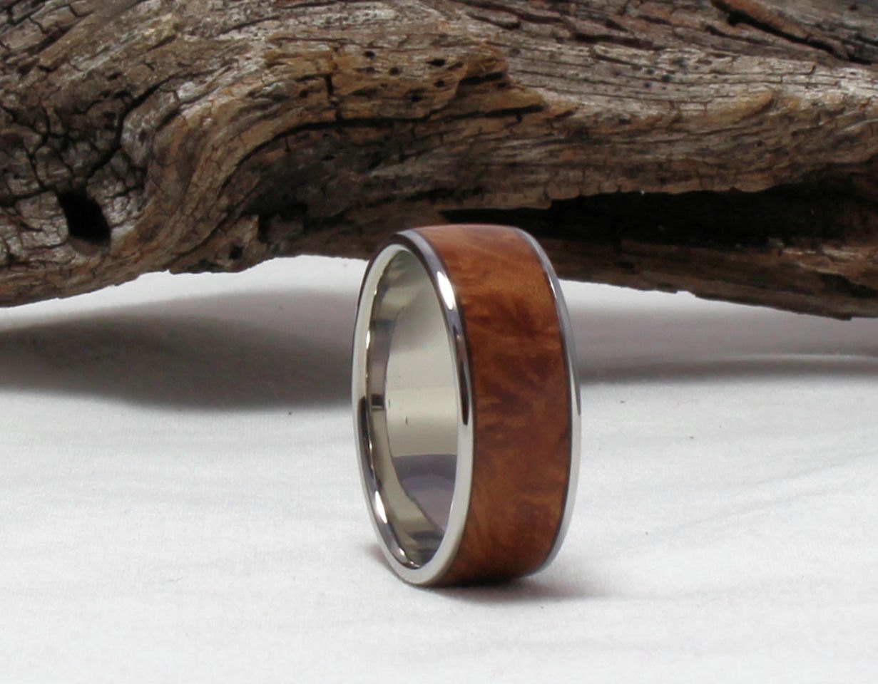 Titanium Ring with Maple Burl Inlay