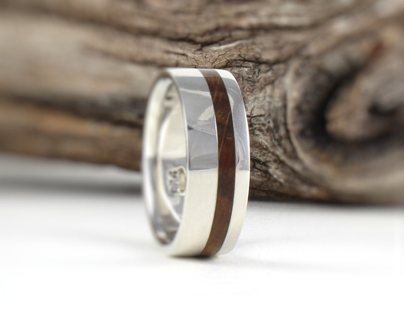 Sterling Silver Ring with Whiskey Barrel wood