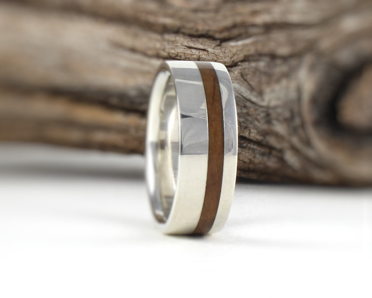 Sterling Silver Ring with Whiskey Barrel wood