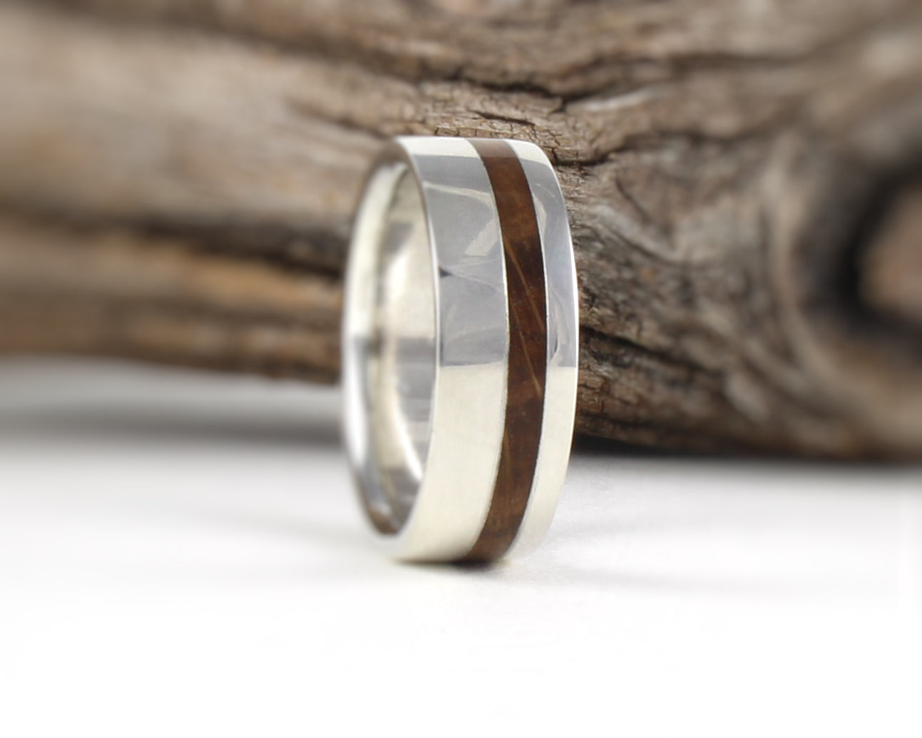 Sterling Silver Ring with Whiskey Barrel wood