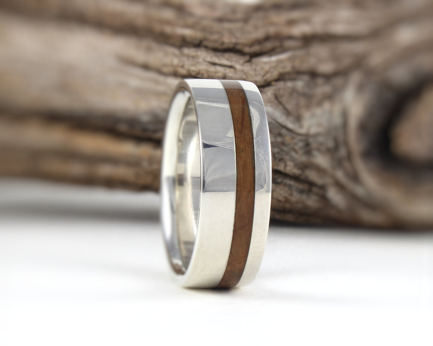 Sterling Silver Ring with Whiskey Barrel wood