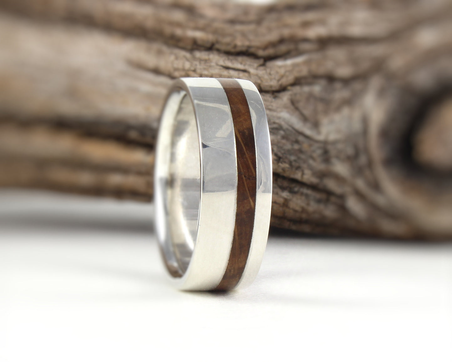 Sterling Silver Ring with Whiskey Barrel wood