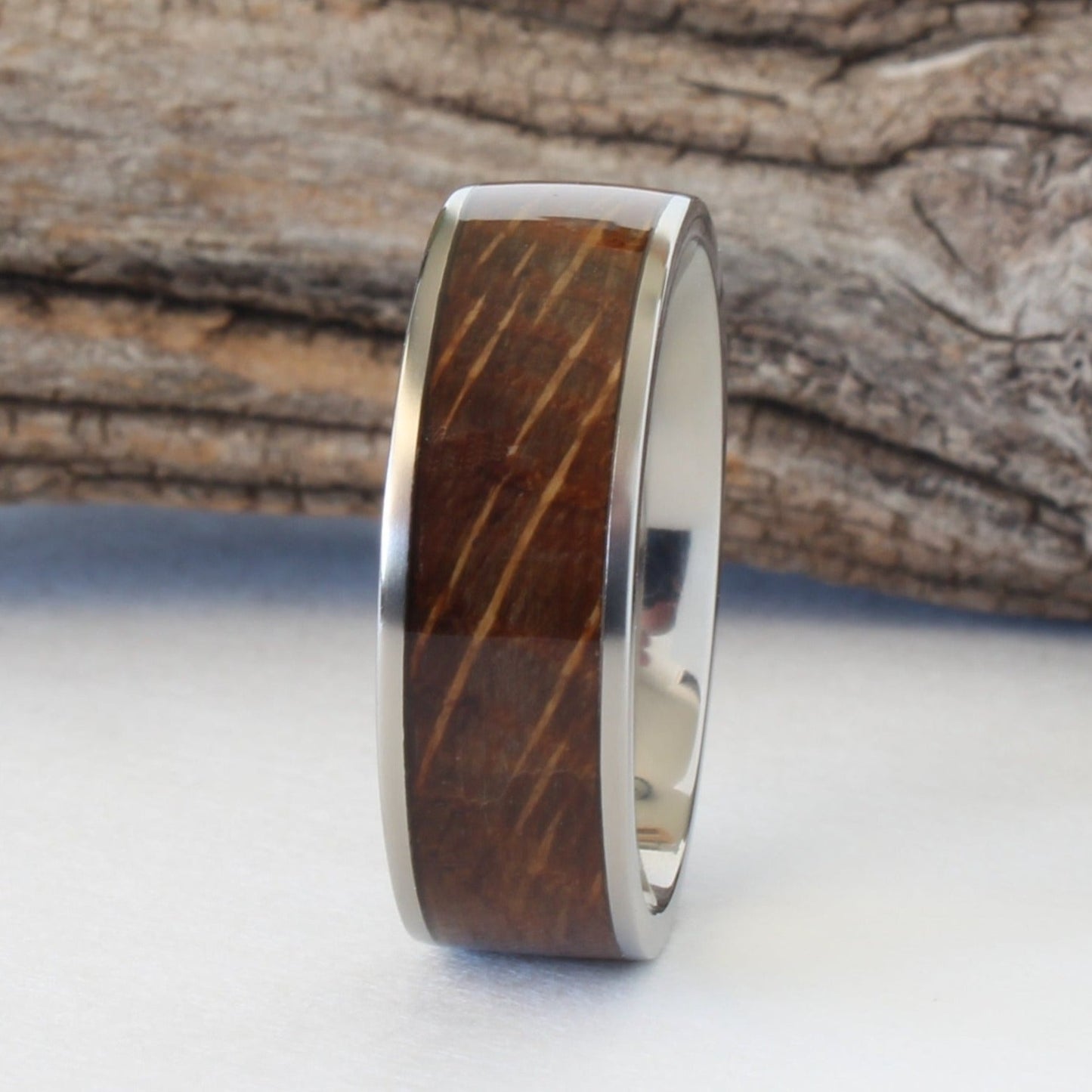 Bourbon Barrel Oak Wood and Titanium Band