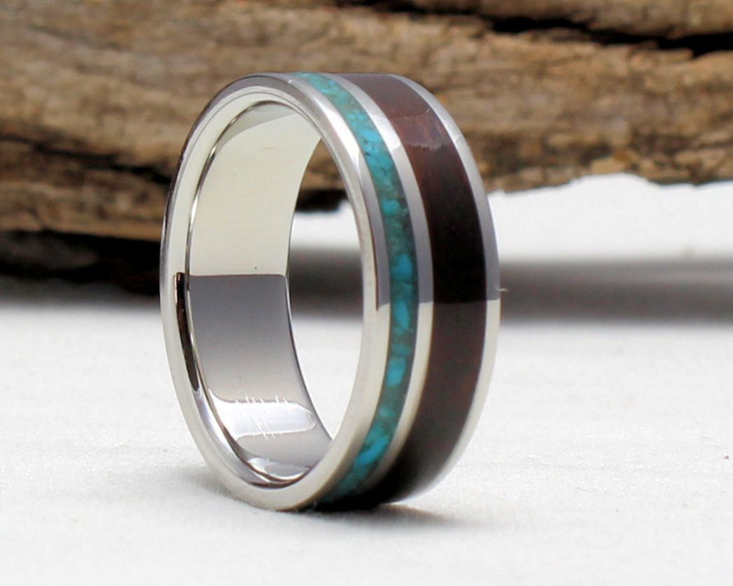 Titanium Ring with Turquoise and Ebony Inlay