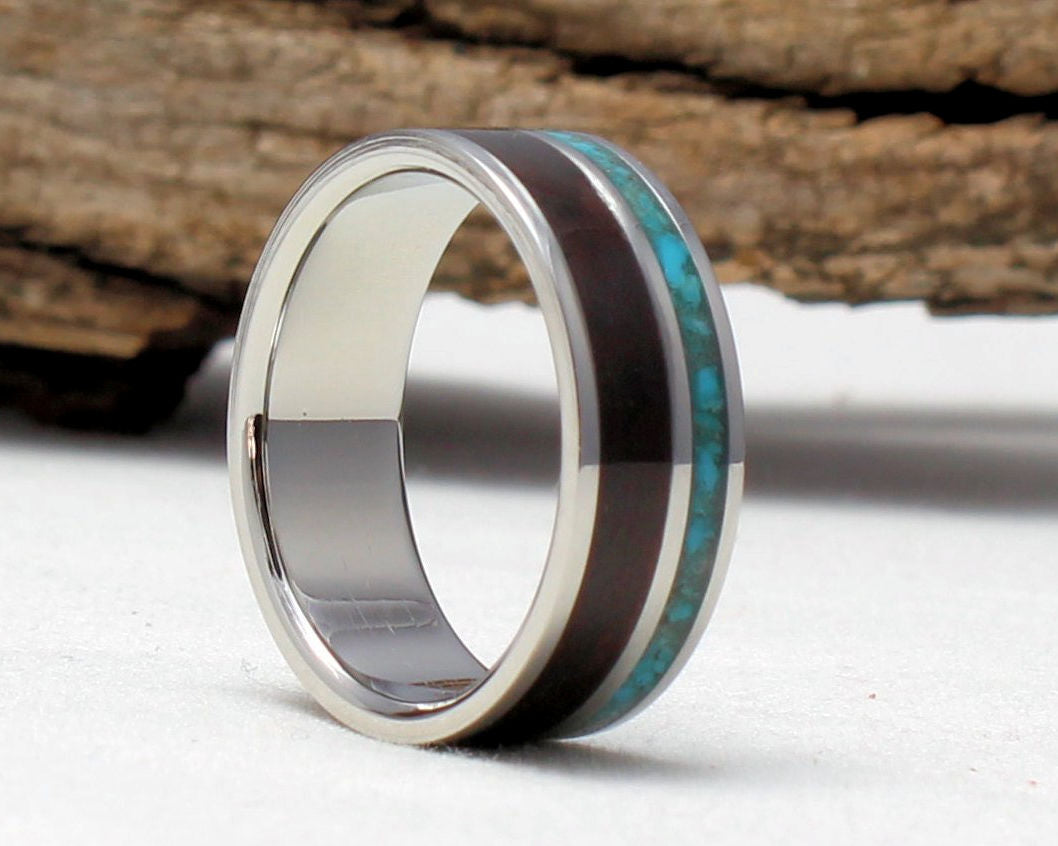 Titanium Ring with Turquoise and Ebony Inlay