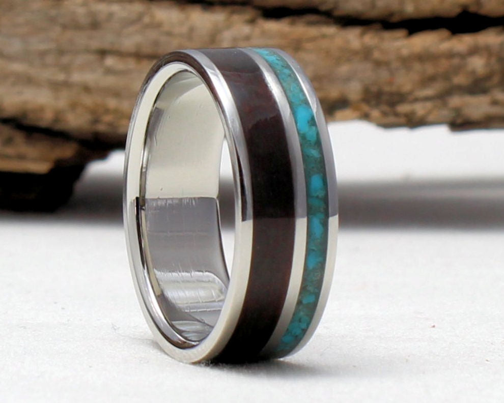 Titanium Ring with Turquoise and Ebony Inlay