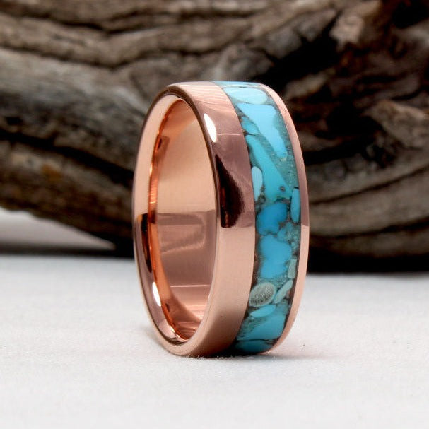 Copper Ring with Crushed Sleeping Beauty Turquoise Inlay