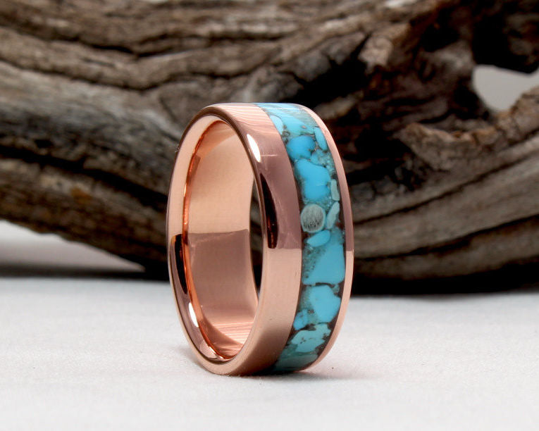 Copper Ring with Crushed Sleeping Beauty Turquoise Inlay