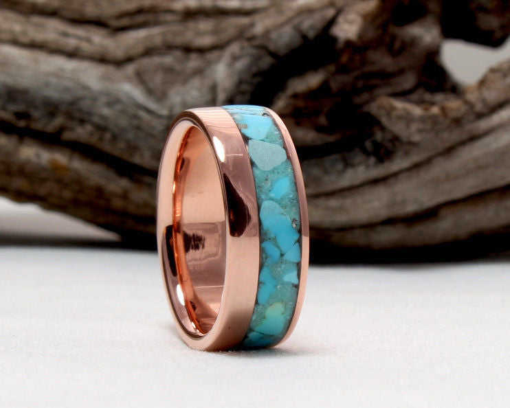 Copper Ring with Crushed Sleeping Beauty Turquoise Inlay