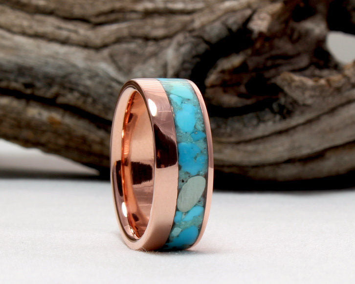Copper Ring with Crushed Sleeping Beauty Turquoise Inlay