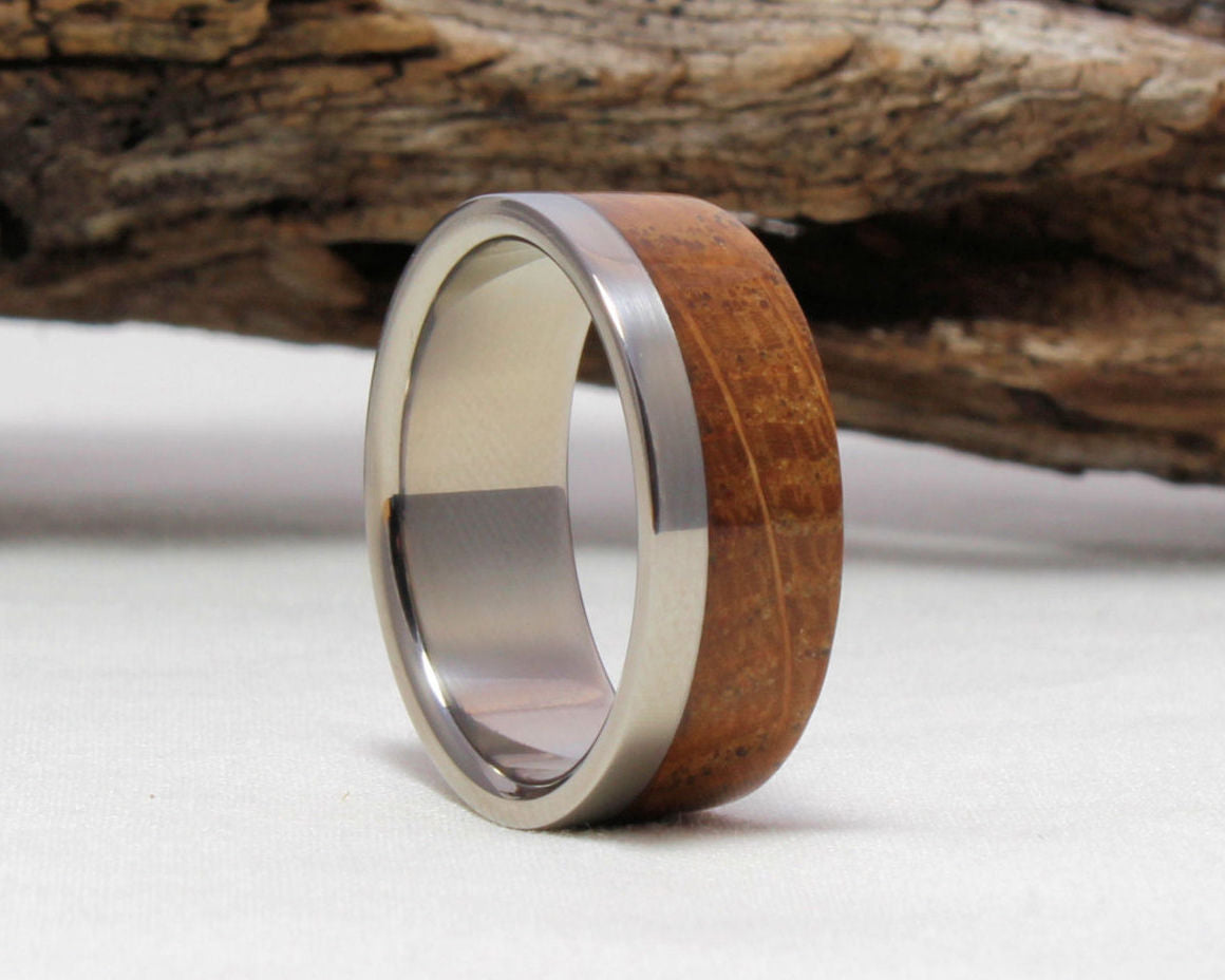 Men's Wedding Band with Whiskey Barrel Wood Inlay