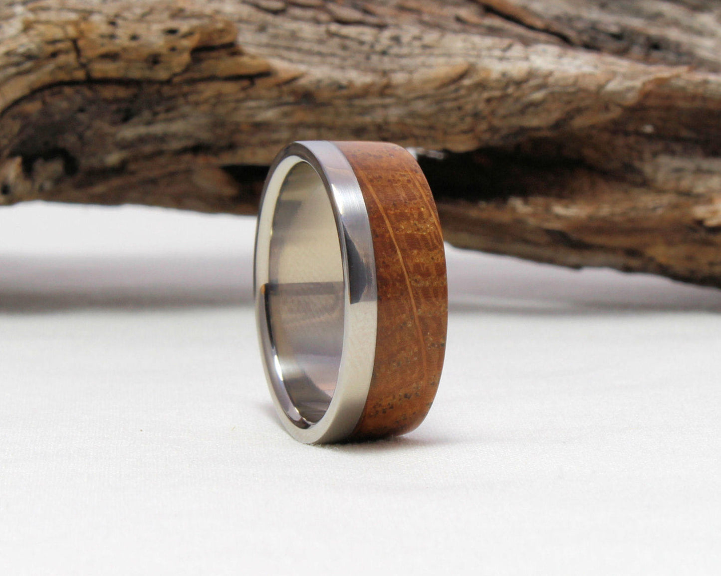 Men's Wedding Band with Whiskey Barrel Wood Inlay