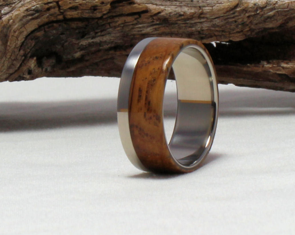 Men's Wedding Band with Whiskey Barrel Wood Inlay