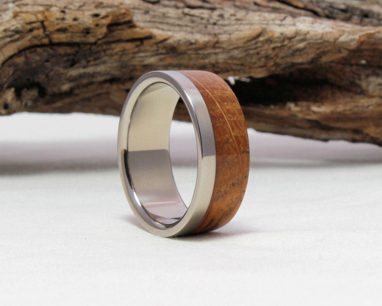 Men's Wedding Band with Whiskey Barrel Wood Inlay