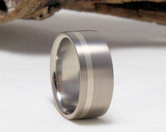 Titanium Band with Sterling Silver Pinstripe Brushed Finish