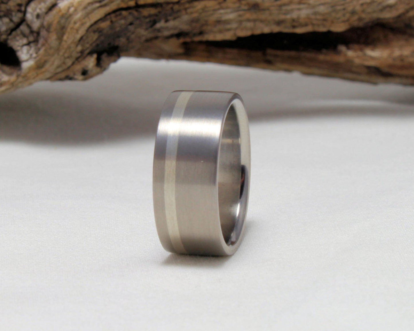 Titanium Band with Sterling Silver Pinstripe Brushed Finish